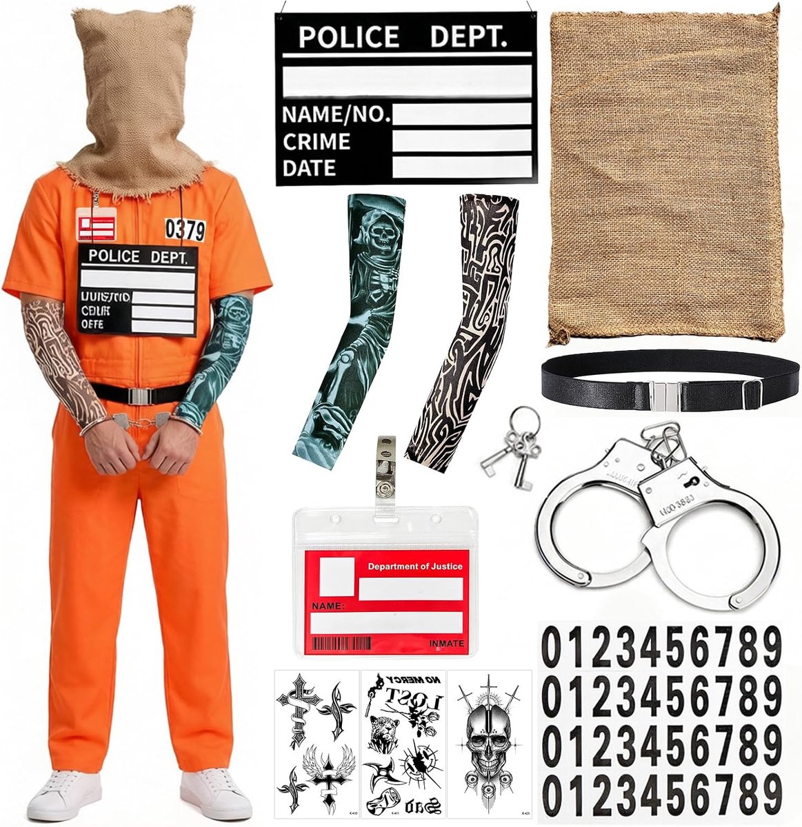 Gevangenenkostuum voor heren, gevangenenkostuum, oranje - ShopVlot