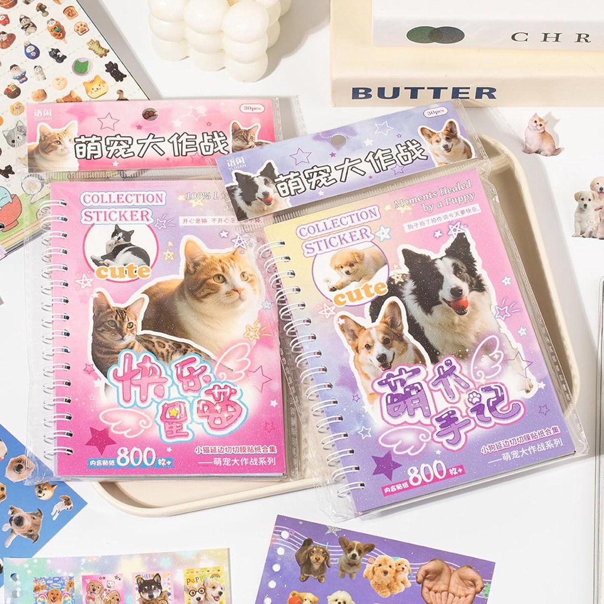 Stickerboek katten en honden 2-in-1 set - 1600 labels - notitieblok met grappige dieren - perfect voor creatief hobbyen - ShopVlot