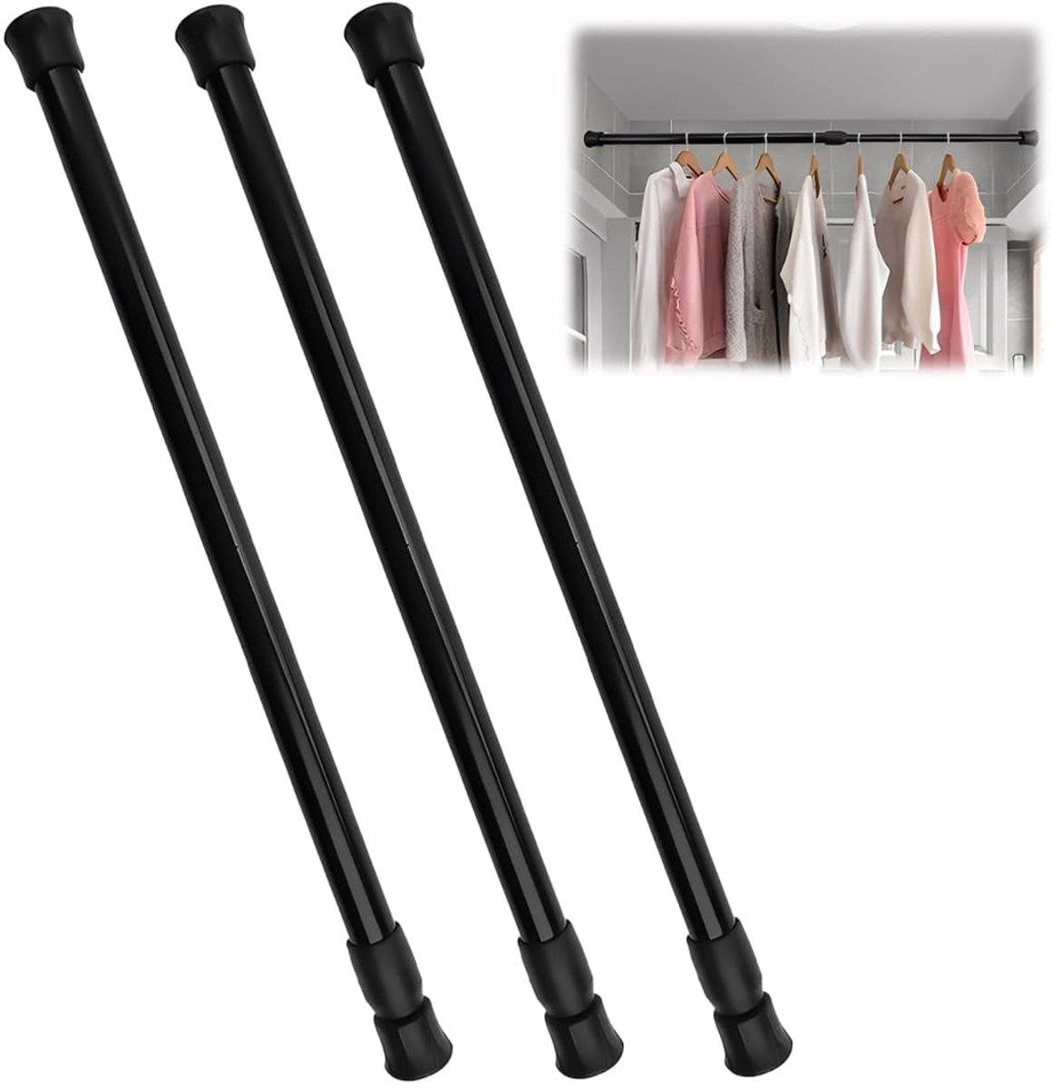 Gordijnroedeset 3 delig - 30-50 cm telescopisch - antislip stang - geen boren nodig - ShopVlot