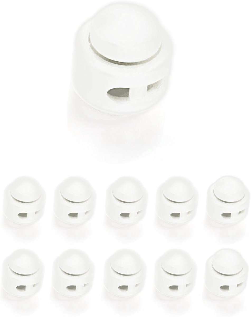 Cord stopper 2 gaten - witte kunststof met brede drukknop - dubbele doorvoer - eenvoudig te verstellen - ShopVlot