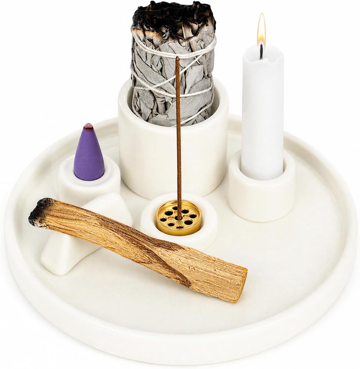 Wierookhouder 5-in-1 - keramisch - met asschaal - stijlvolle decoratie - ShopVlot