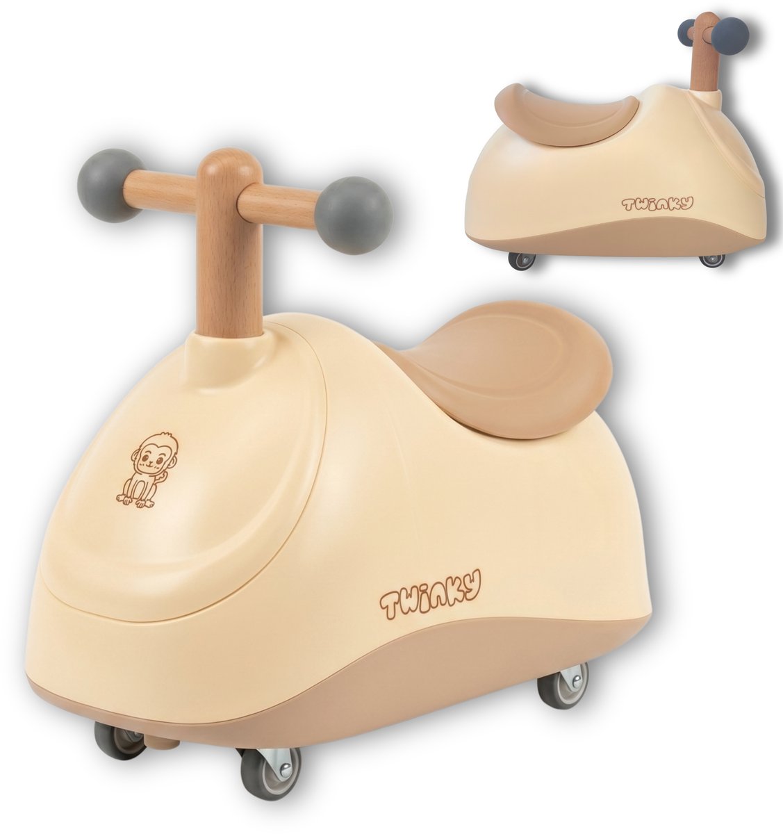 Twinky Scooty — Loopauto voor Jongen en Meisje - Interactieve Loopscooter met stuur voor Peuters — Creme