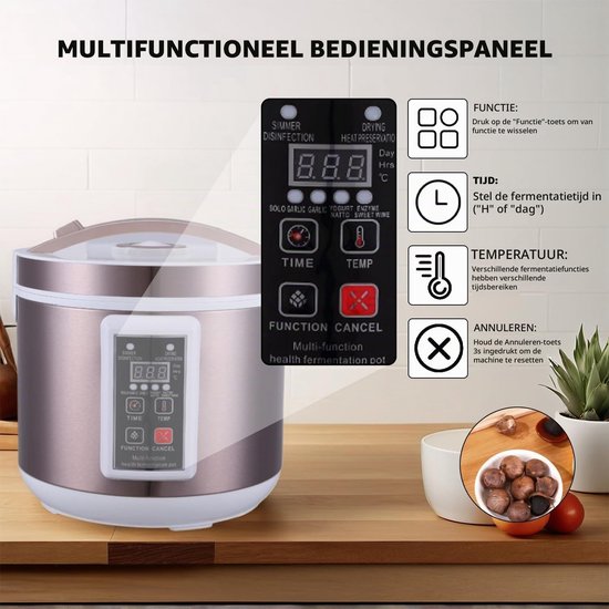 Fermentatiemachine voor Zwart Knoflook, 5L Fermentatiebox met RVS Stand, Snelle 168 Uur Fermentatie voor Knoflook, Yoghurt en Groenten — afbeelding 4