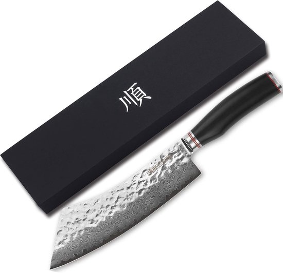 Professioneel BBQ-mes van 229mm met Japanse Damascus staal en lederen handvat - Perfect voor de keuken en grillen — afbeelding 3