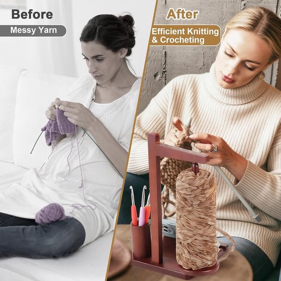 Multifunctionele Houten Spoel voor Wol met Telefoonhouder en Opbergruimte, Ideaal voor Breien en Reizen, Perfecte Accessoires voor Creatieve Projecten — afbeelding 4