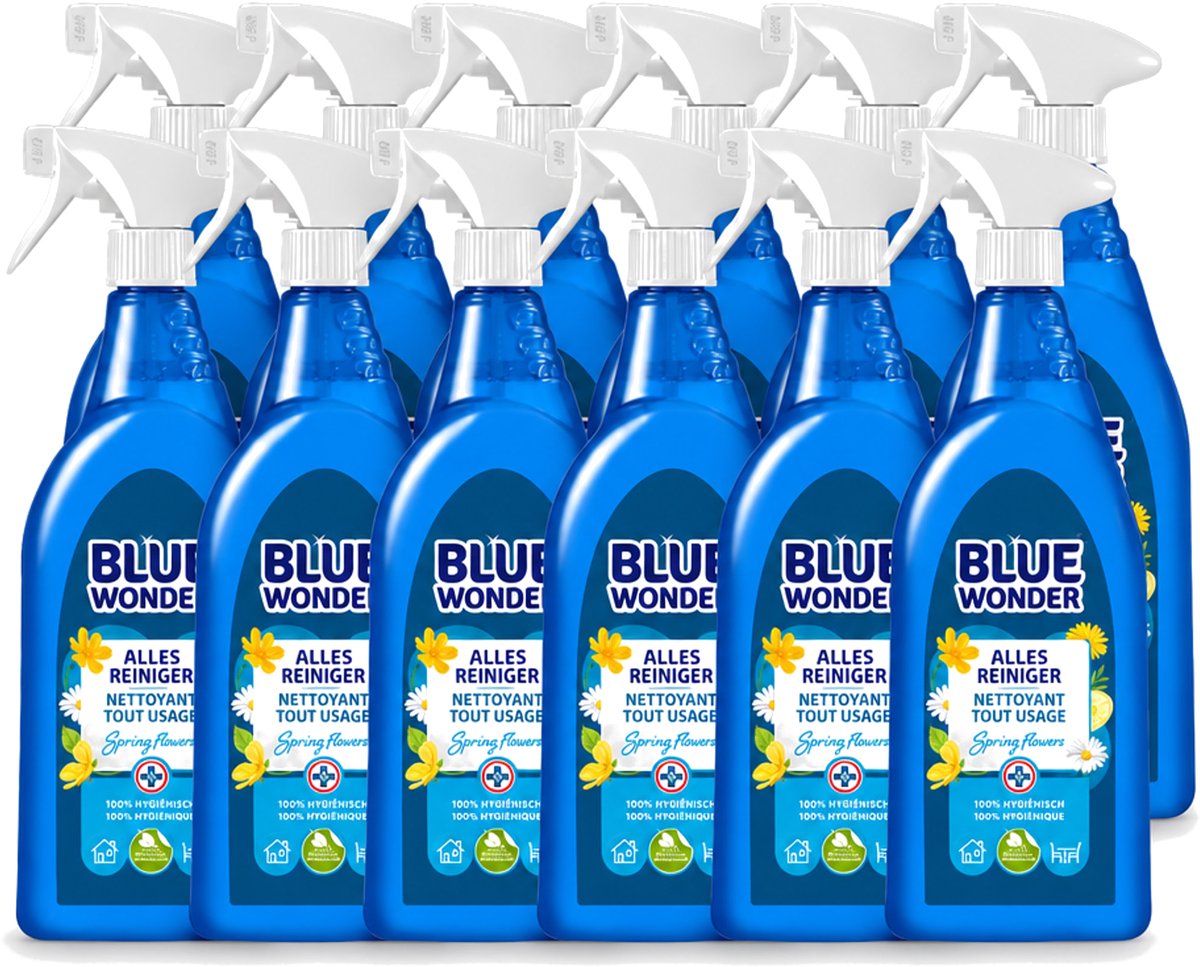 12 x Blue Wonder - Allesreiniger - Lente Bloemen - Hygiënisch - Biologisch Afbreekbaar - 750 ml - Voordeelverpakking - 12 stuks