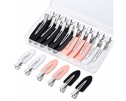 Kaiyaya - 20 stuks no crease haarklemmen - zwart, wit en roze - RVS en antislip - met opbergdoos - voor make-up en haarstyling