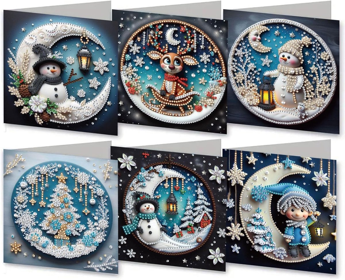6 stuks diamond painting kerstkaarten - 15 x 15 cm - kerstkaarten met enveloppen - complete diamond painting set - kerstboom - voor kerst, verjaardagen en feestdagen