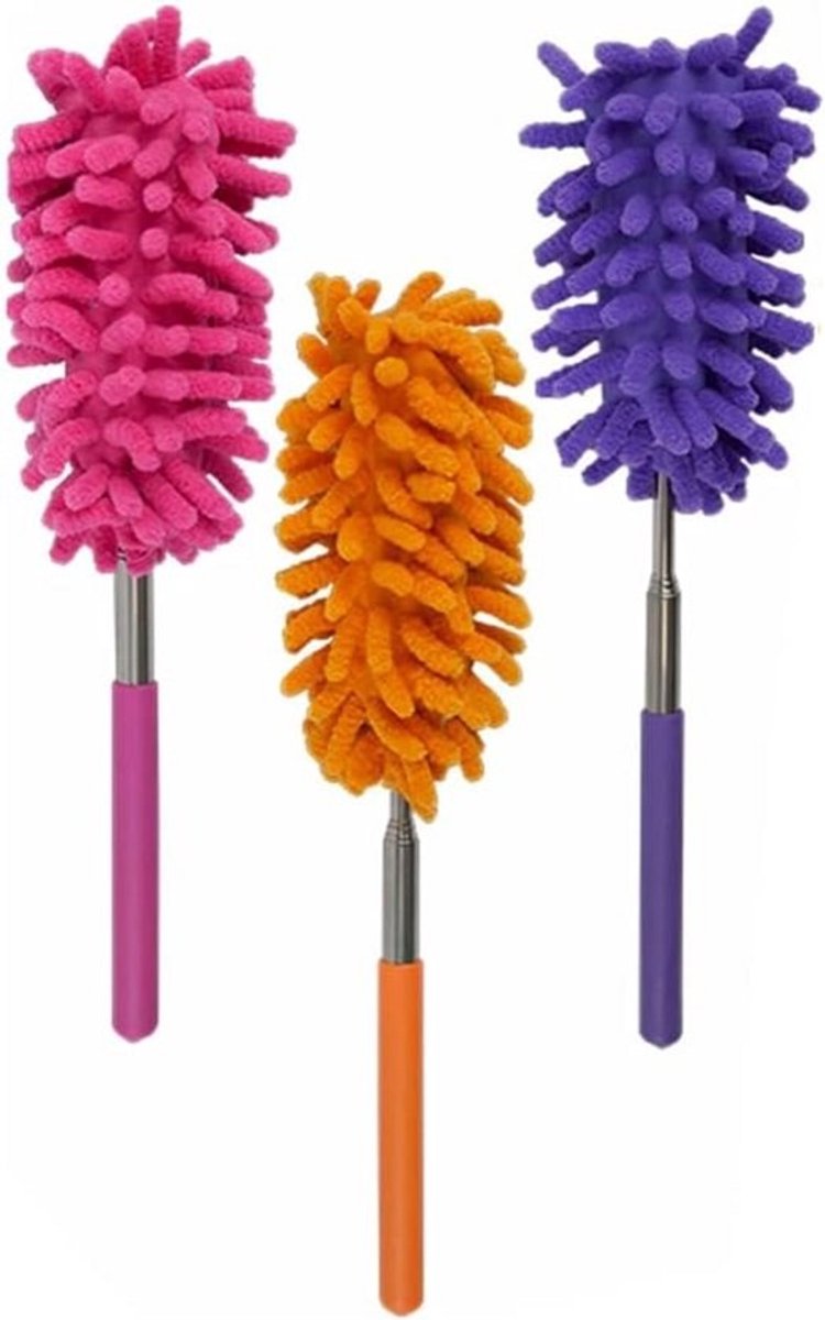 Set van 3 Wasbare Microvezel Stofwissers - Telescopische Steel