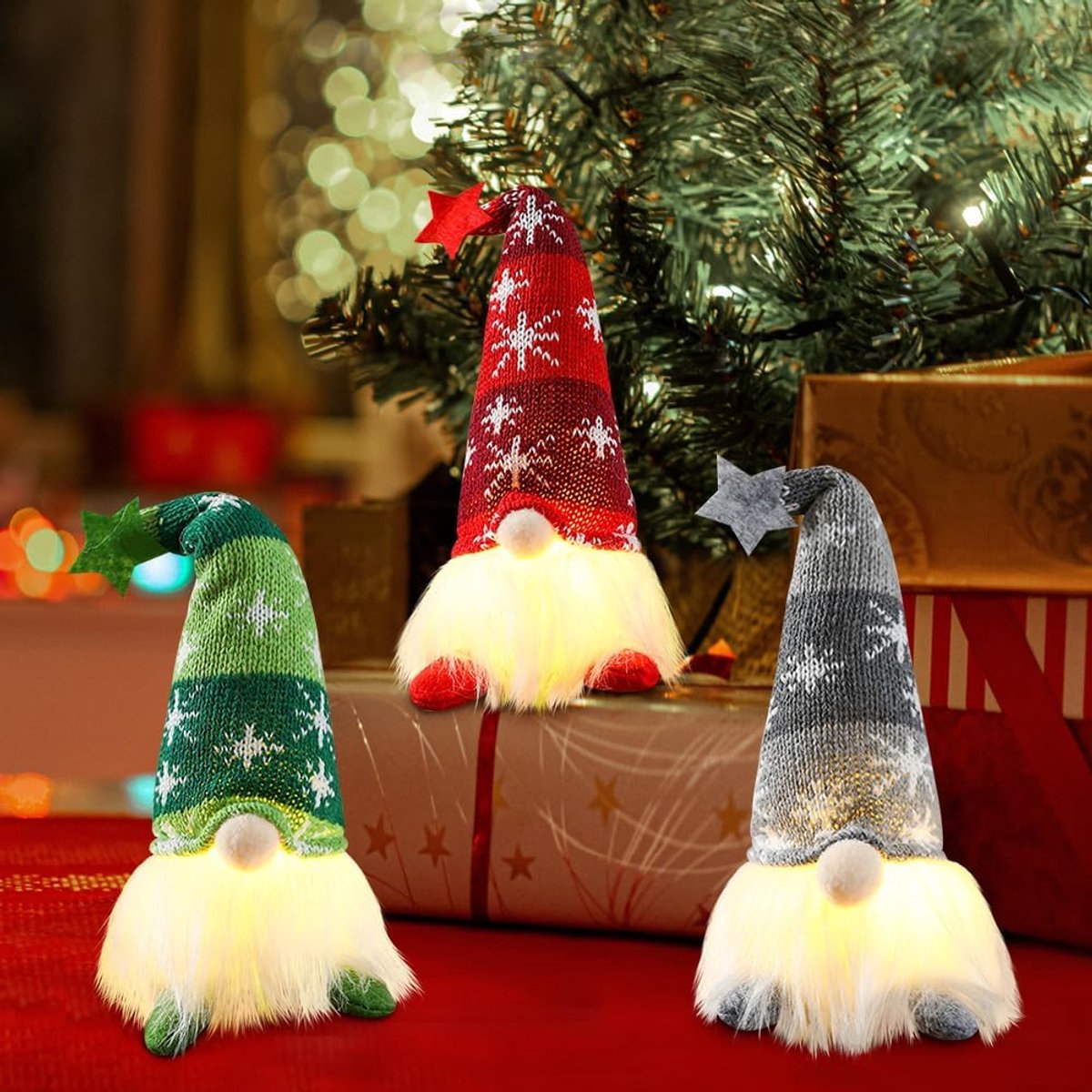 Namajunas - 3stuks - kerstkabouter - Kerstbeelden & Figuren - kerst decoratie klein - kerst decoraties - kerstdecoratie voor binnen - kerstelfje - Kerstboomversiering - Met verlichting - kerstversiering -kerst versiering tafel - korte benen – foto 4