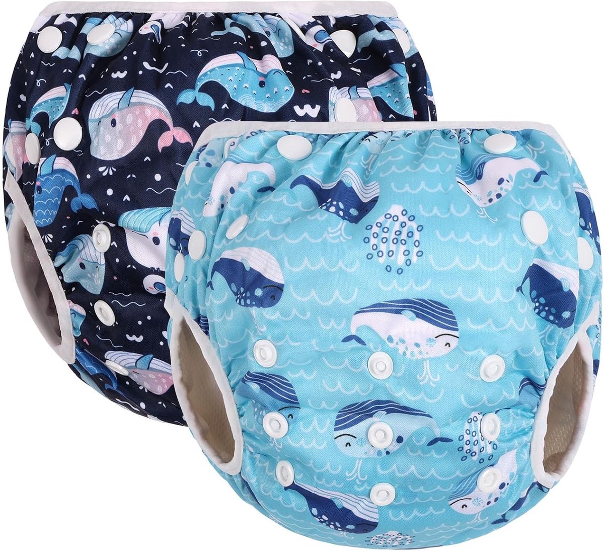 Herbruikbare zwemluier voor peuters 0-3 jaar, verstelbare en wasbare zwemshorts, 2-pack met leuke waldesigns