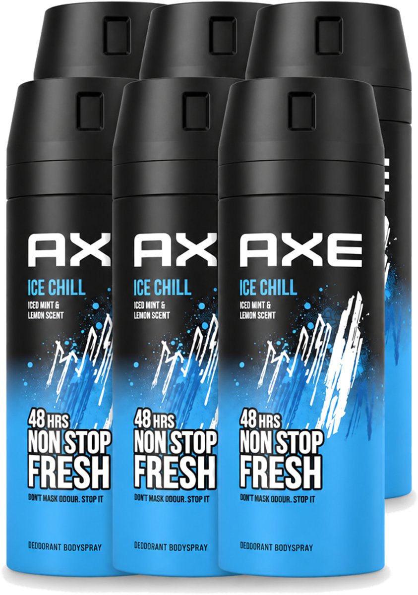 6 x Axe - Deodorant Bodyspray - 48hrs Fresh - Ice Chill - Iced Mint & Lemon - 150 ml - Voordeelverpakking - 6 stuks