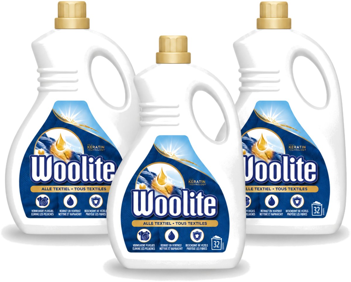3 x Woolite Textile - Vloeibaar Wasmiddel - Met Keratine - Textiel Was - 32 Wasbeurten - 1,9L - Voordeelverpakking - 3 stuks