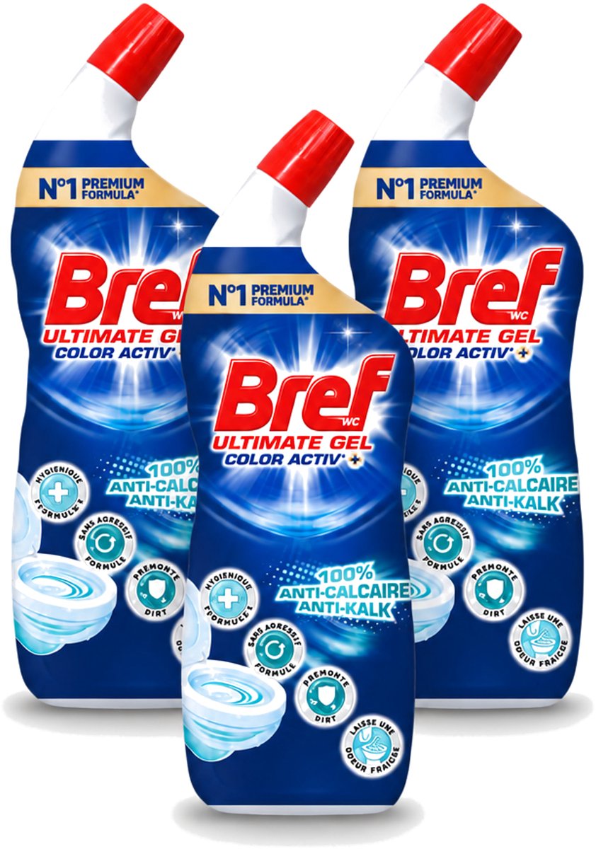 3 x Bref WC - Color Activ+ - Toiletreiniger - Gel - Anti-Kalk - Oceaan - 700 ml - Voordeelverpakking - 3 stuks