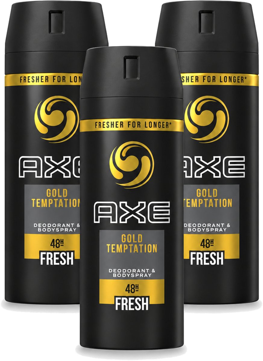 3 x Axe - Deodorant Bodyspray - 48hrs Fresh - Gold Temptation - 150 ml - Voordeelverpakking - 3 stuks
