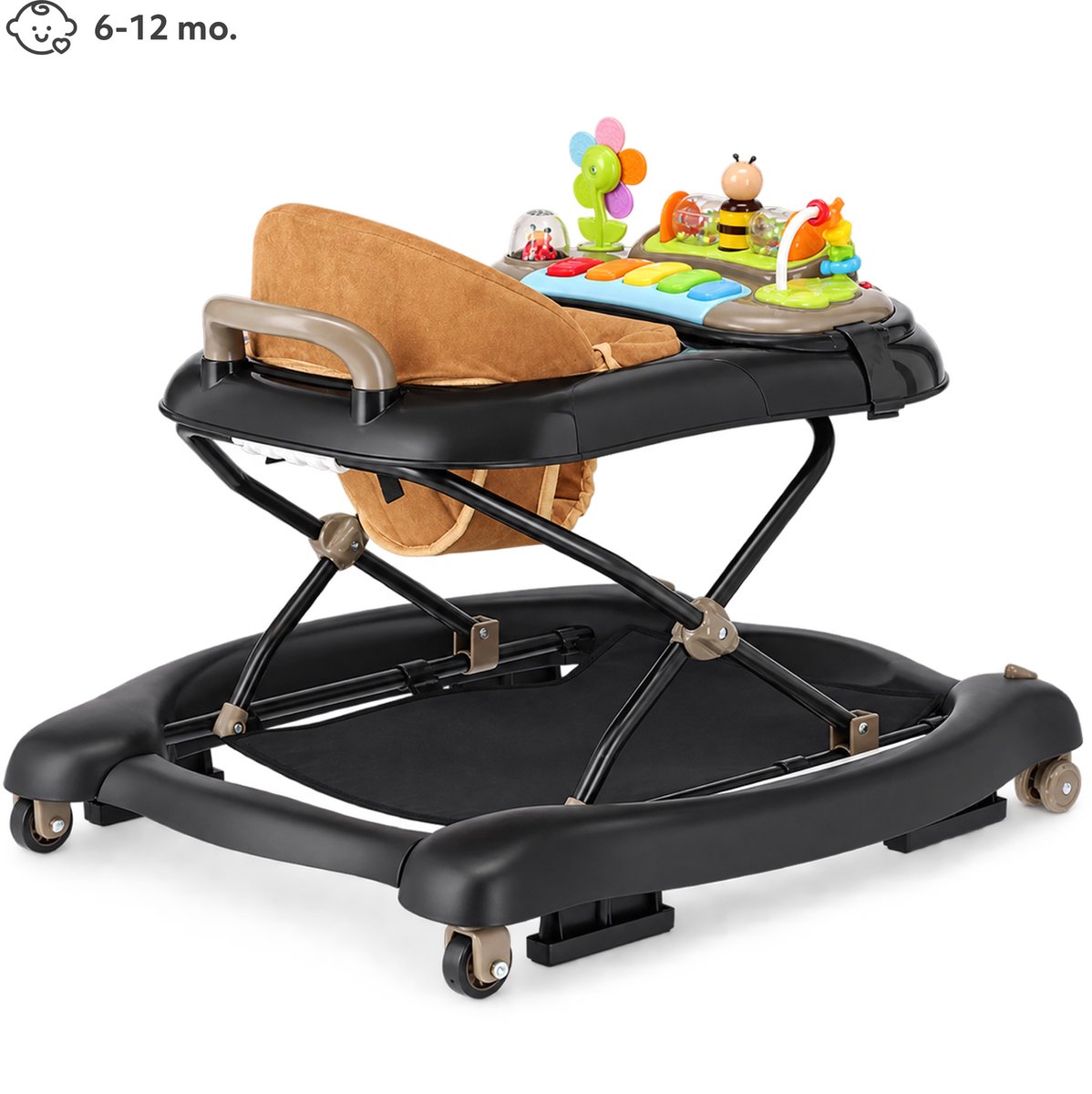 Deryan 4-in-1 Loopstoel - Met speelset - Inklapbaar - Zwart/Nougat – foto 3