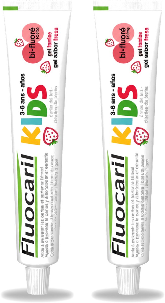 2 x Fluocaril Kids - Bi-Fluoride - Tandpasta - Met Aardbeiensmaak - 3 tot 6 jaar - 50 ml - Voordeelverpakking - 2 stuks