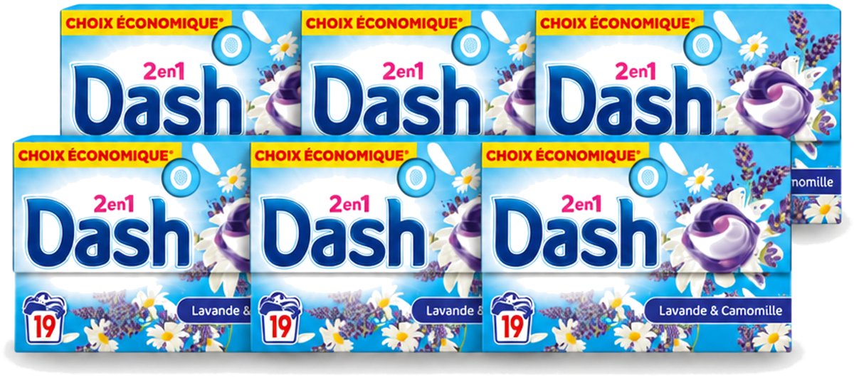 6 x Dash – Wasmiddel Pods 2-in-1 – Lavendel & Kamille – 19 Capsules - Voordeelverpakking - 6 stuks