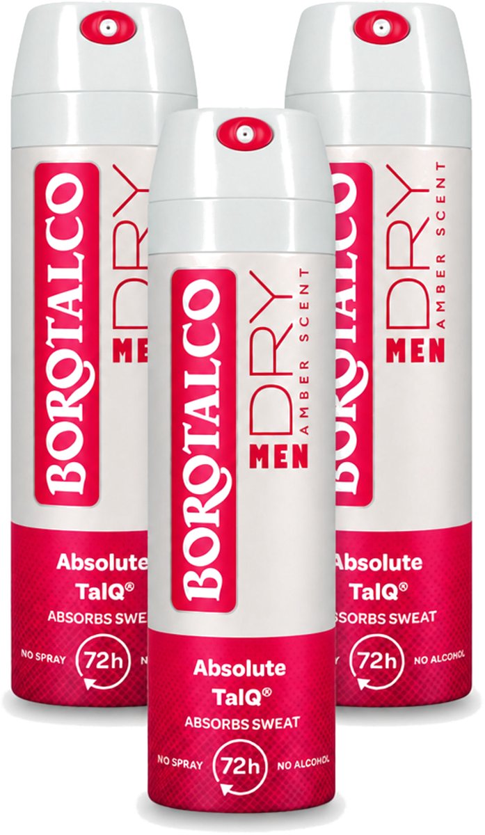 3 x Borotalco – Deodorant Spray – Men Amber Geur – 150 ml - Voordeelverpakking - 3 stuks