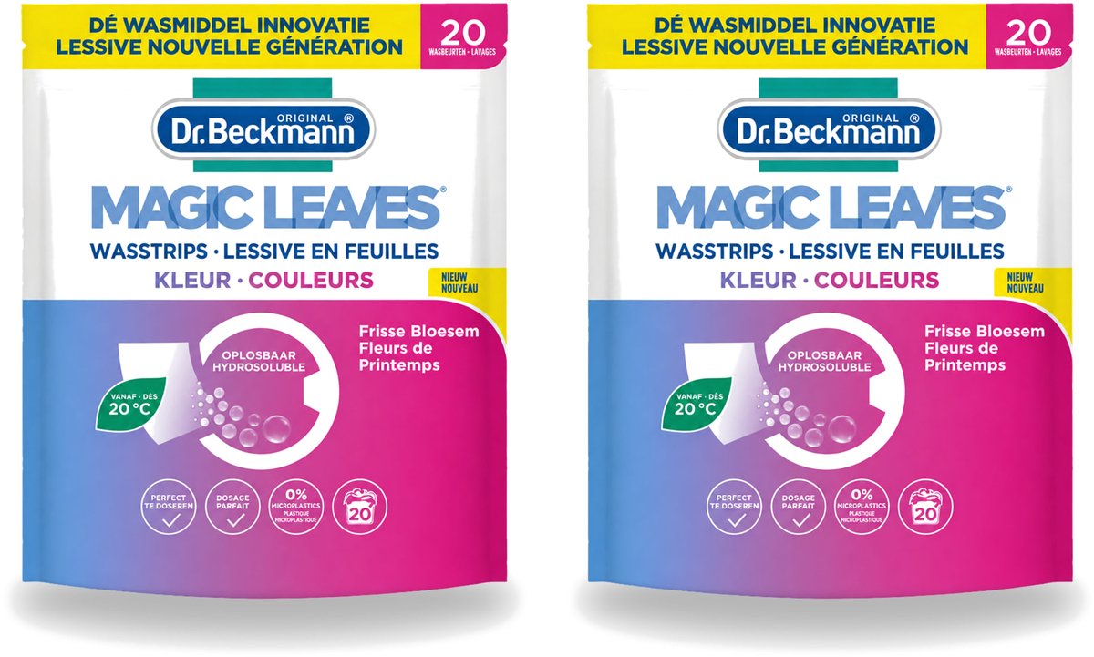 2 x Dr. Beckmann - Magic Leaves - Wasstrips - Gekleurde Was - Frisse Bloesem - 20 Wasbeurten - Voordeelverpakking - 2 stuks