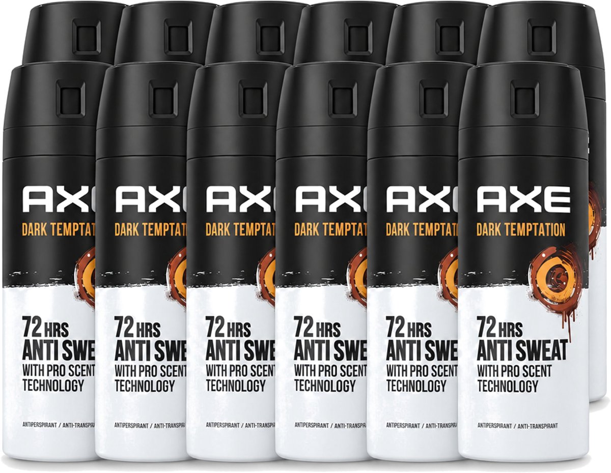 12 x Axe - Deodorant Spray - 72hrs Anti Sweat - Dark Temptation - 150 ml - Voordeelverpakking - 12 stuks
