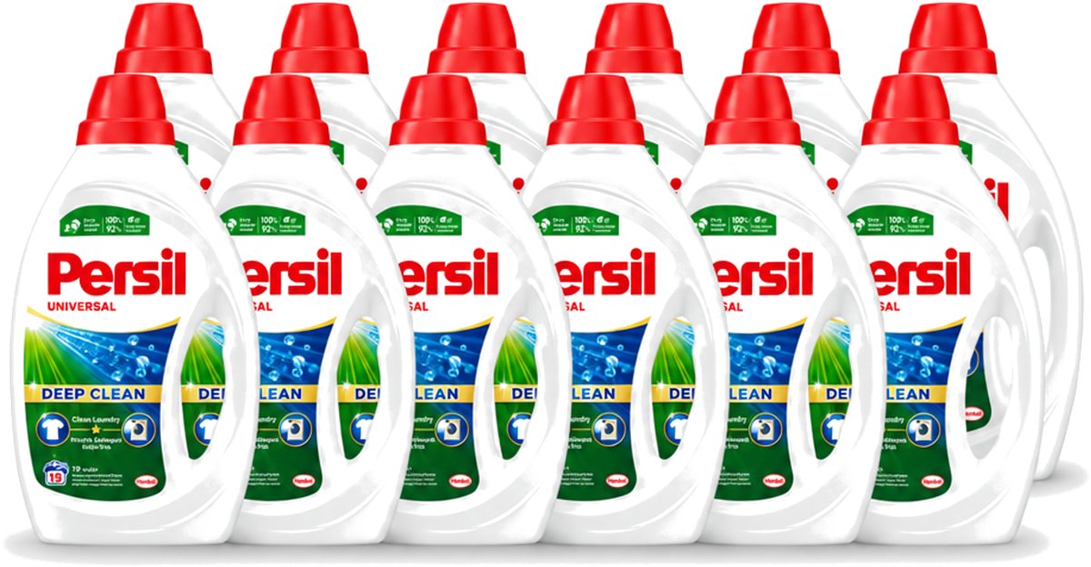 12 x Persil Universal - Deep clean - Vloeibaar Wasmiddel - Witte en Gekleurde Was - 19 Wasbeurten - Voordeelverpakking - 12 stuks