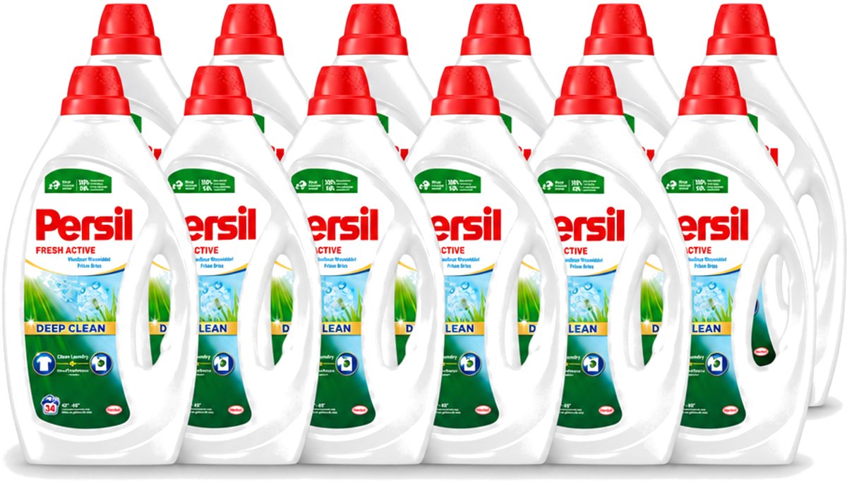 12 x Persil Fresh Active - Vloeibaar Wasmiddel - Witte en Gekleurde Was - Frisse Bries - 34 Wasbeurten - Voordeelverpakking - 12 stuks