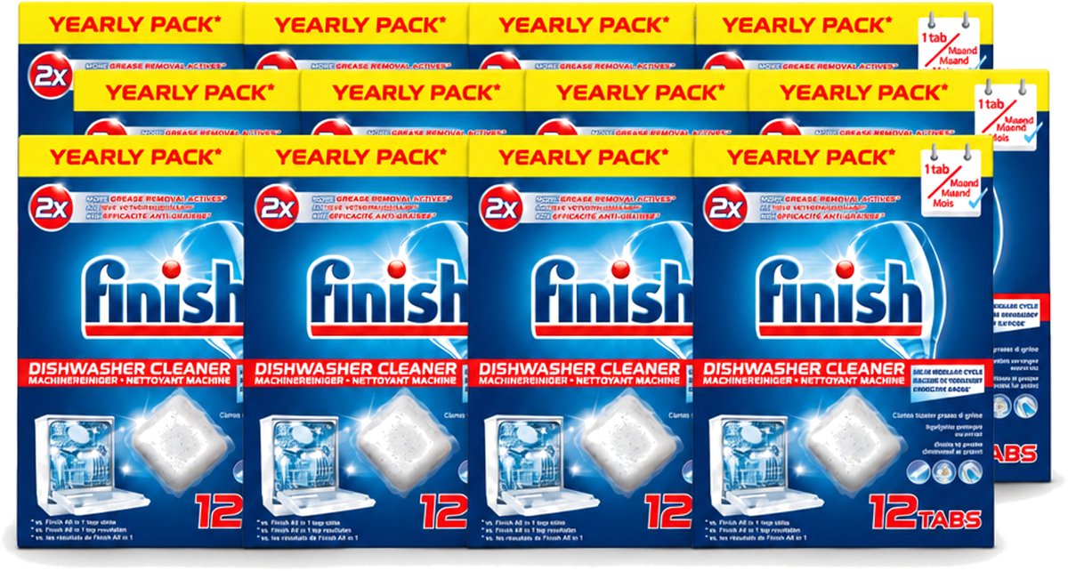 12 x Finish - Vaatwasmachinereiniger - Anti-Vet & Anti-Vuil - 12 Tabletten - Voordeelverpakking - 12 stuks