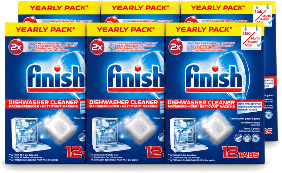 6 x Finish - Vaatwasmachinereiniger - Anti-Vet & Anti-Vuil - 12 Tabletten - Voordeelverpakking - 6 stuks