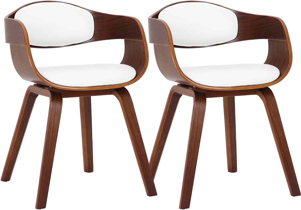 Eetkamerstoelen - Set van 2 - Kunstleer - Walnoot/wit