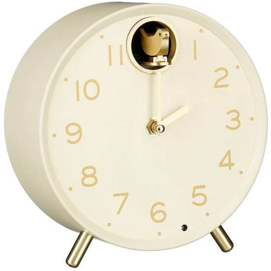 Mica Decorations Bonny Klok Creme - Ronde Decoratieve Klok met Vogeltje bij de 12 - Klok van Polystyreen voor Dressoir, Wandplank of Vensterbank - H9 x Ø17,5 cm - Crème