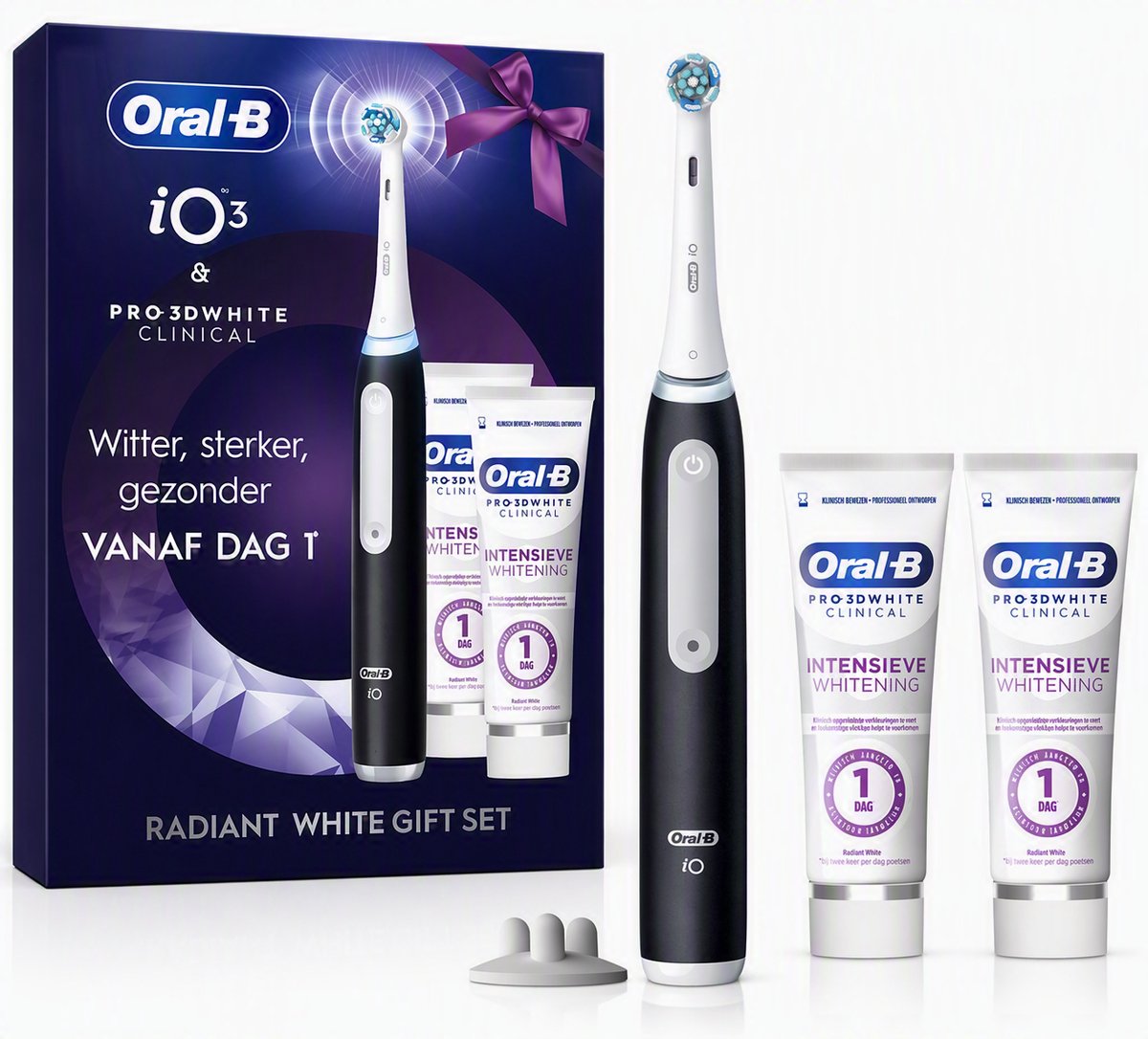 Oral-B iO 3 - Elektrische Tandenborstel - Radiant White - 2 White Clinical Intensieve Whitening Tandpasta's - Geschenkset