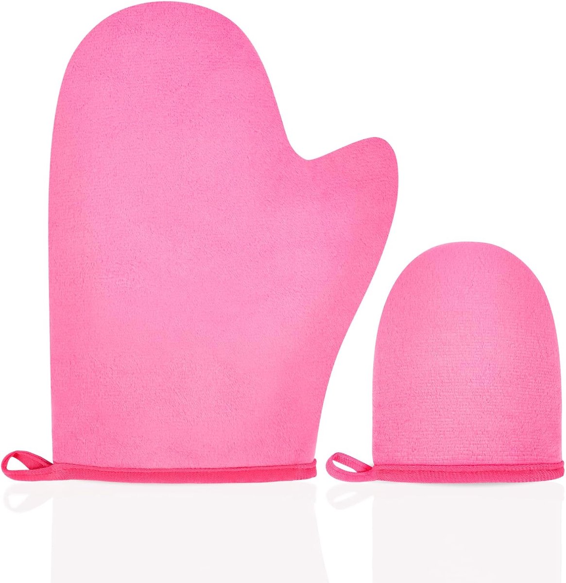 Zelfbruiningshandschoen voor gezicht en lichaam, 2-delige set: mini-handschoen voor nauwkeurig aanbrengen op het gezicht + grote handschoen voor het lichaam, herbruikbaar en laat geen strepen achter bij het aanbrengen van crème, mousse of lotion