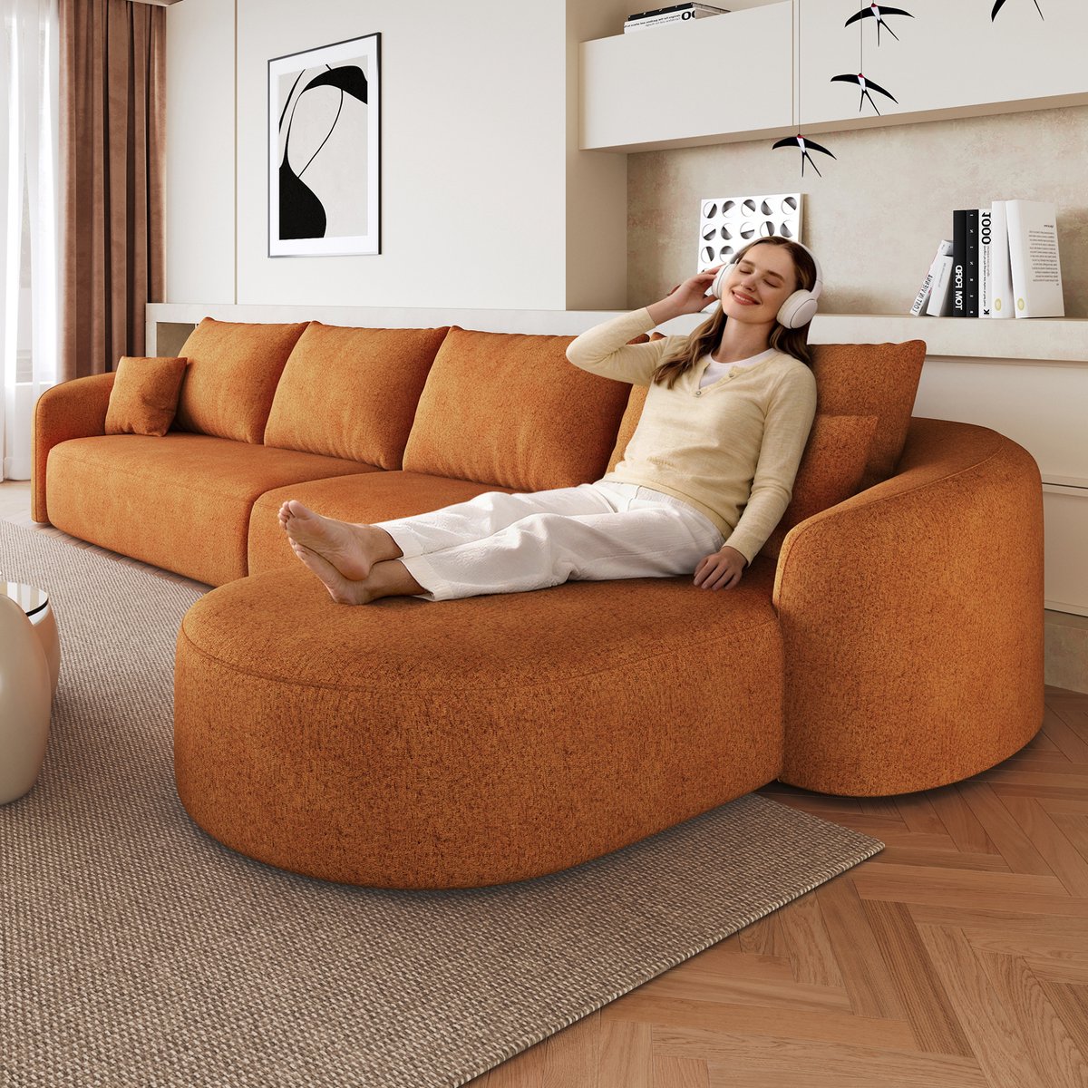 STILVORA Hoekbank 336 Cm - L-Vormig Modulaire 4-Zits Hoekbank Zonder Montage - Voor Woonkamer, Slaapkamer En Appartement - Chenille Oranje