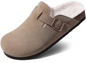 Homaxy - Unisex Clogs - Klompen Voor Dames - Klompen Van Echt Suède Met Bontvoering - Houten Cogs - Abrikoos - 39 - Geschikt voor een voetlengte van 24.4cm