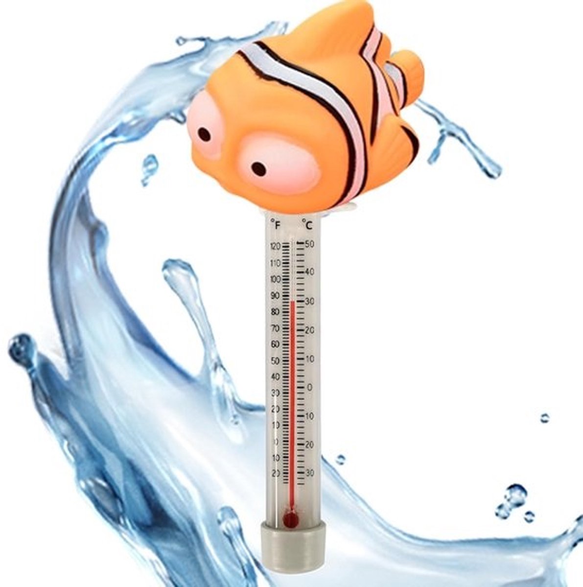 Zwembadthermometer - Drijvende waterthermometer - Voor het meten van watertemperatuur - Maritiem dierendesign - 24 cm - Clownvis
