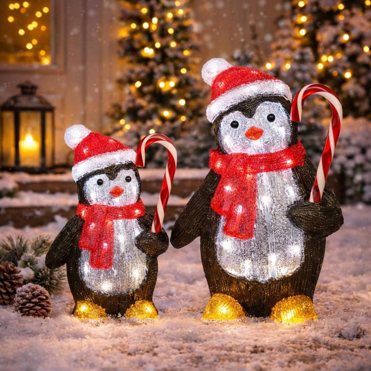 Luca Lighting Kerstverlichting Set – Pinguin Duo (30 cm en 40 cm) – Acryl - gekleurde LED