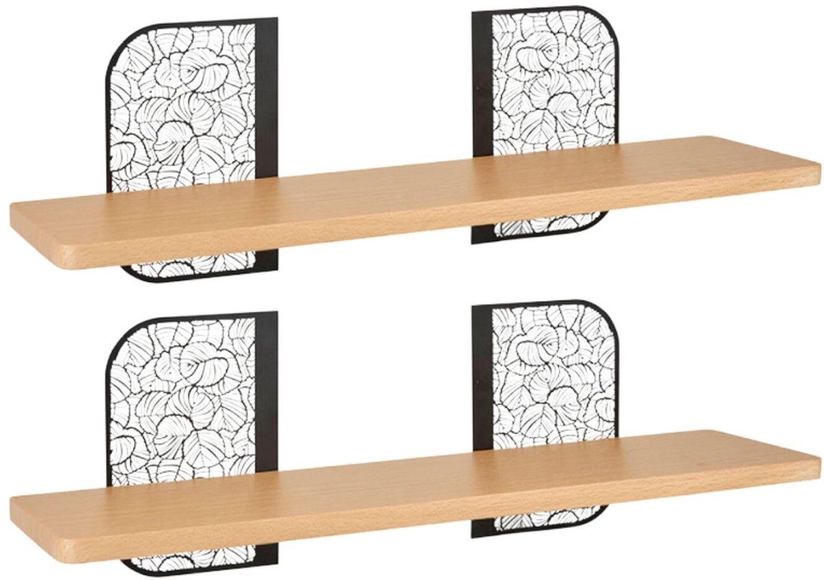 Ostaria Wandplank Hugo - 2x - hout/metaal - zwart/bruin - 55 cm - boekenplank - hangplank