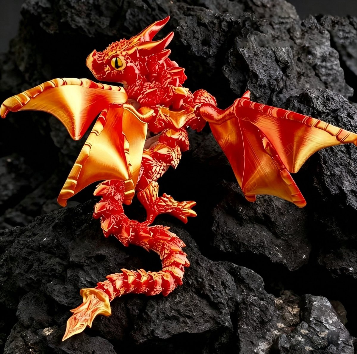 Namajunas-Rood Goud-3D Geprinte Draak 25cm met Vleugels-Dinosaurus Speelgoed-Beweegbare Gewrichten-Ornamenten-Versiering Verjaardag-Geschenkset Mannen-Verjaardagscadeau Man-Stressverlichtend-Woondecoratie Woonkamer-Desktop-Cadeau-Premium-Top-Luxe