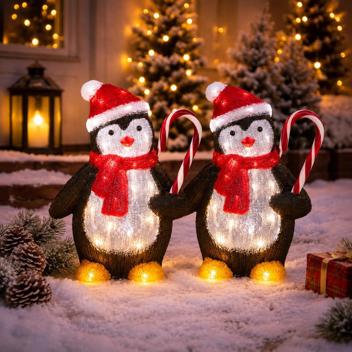 Luca Lighting Kerstverlichting figuur - 2x - pinguin - 40 cm - LED kerstfiguur - buiten - kerstversiering