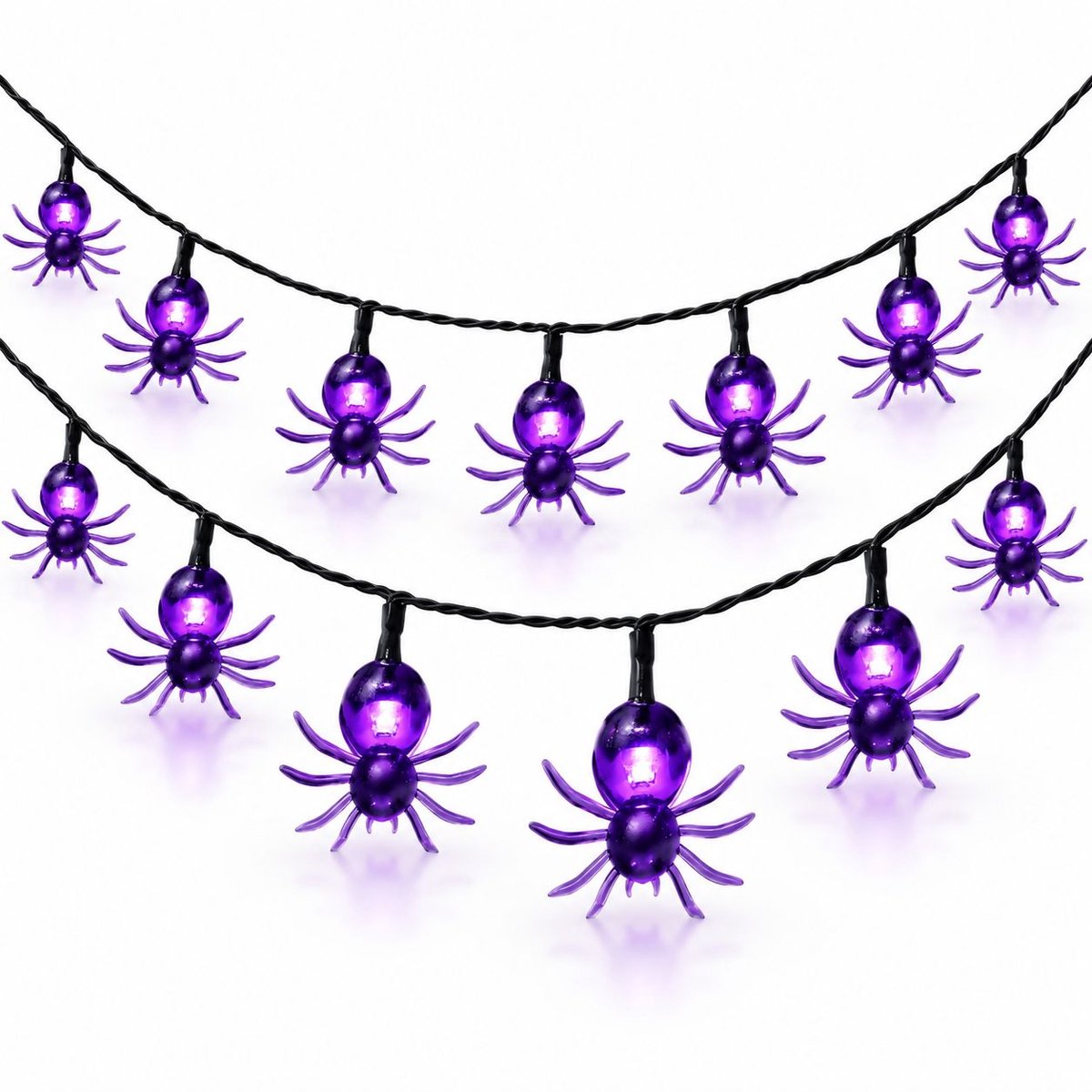 VHV - Halloween Decoratie - 2 Stuks Halloween Lichtsnoer 6.5M Spin - 60 LED Verlichting met 8 standen - Lichtsnoer Buiten Zonne Energie - Met 2 Pcs Zonnepaneel - Lichtslinger - Halloween Lichtslinger - Halloween Accesoires