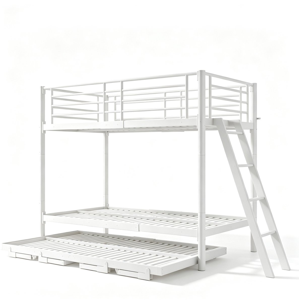 OKWISH Stapelbed 90x200cm - Uitschuifbaar Bed Tot 180x200cm - Met Ladder En Lattenbodem - Voor Kinderkamer - Metaal En Hout - Zonder Matras - Wit