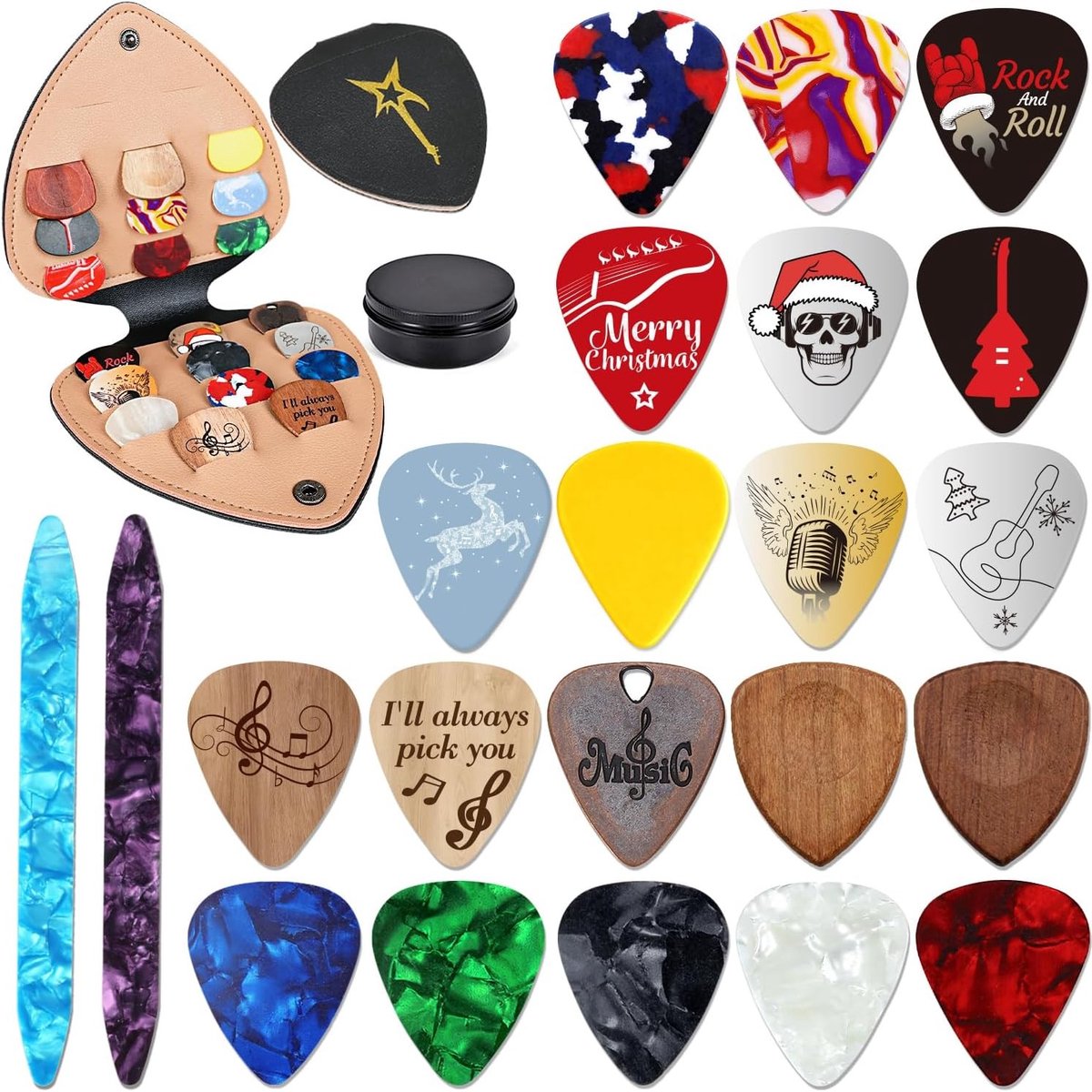 Adventskalender met Gitaarpicks, Perfecte Kerstcadeaus voor Gitaarliefhebbers, Countdown naar Kerstmis voor Gitaar, Bas en Ukulele Spelers