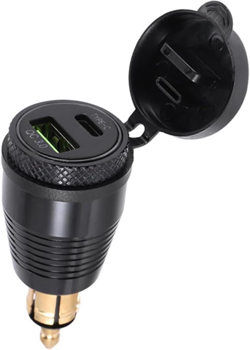 Motorcycle DIN Plug Charger, Waterproof QC3.0 USB & Type-C 30W Power Delivery, LED Status Display - ShopVlot