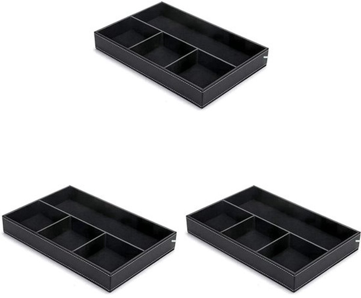 Bureaulade-organizer - Opbergbakverdeler - Voor bureauorganisatie - Afwerking van PU-leer - 3 stuks - Zwart