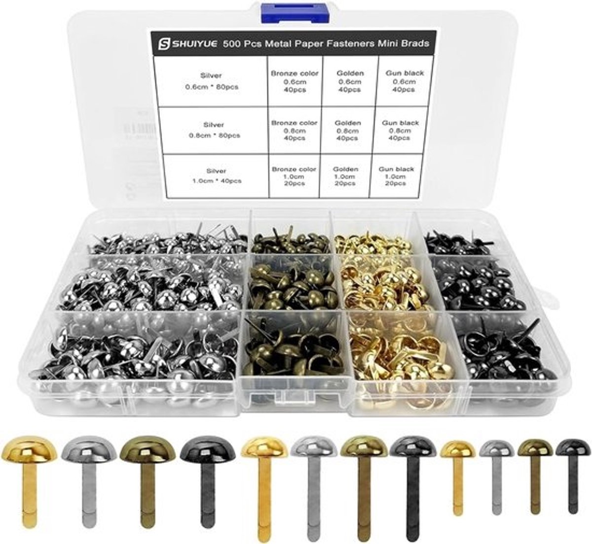 500 stuks ronde kopklemmen - mini-bradsassortiment - voor papier en knutselen