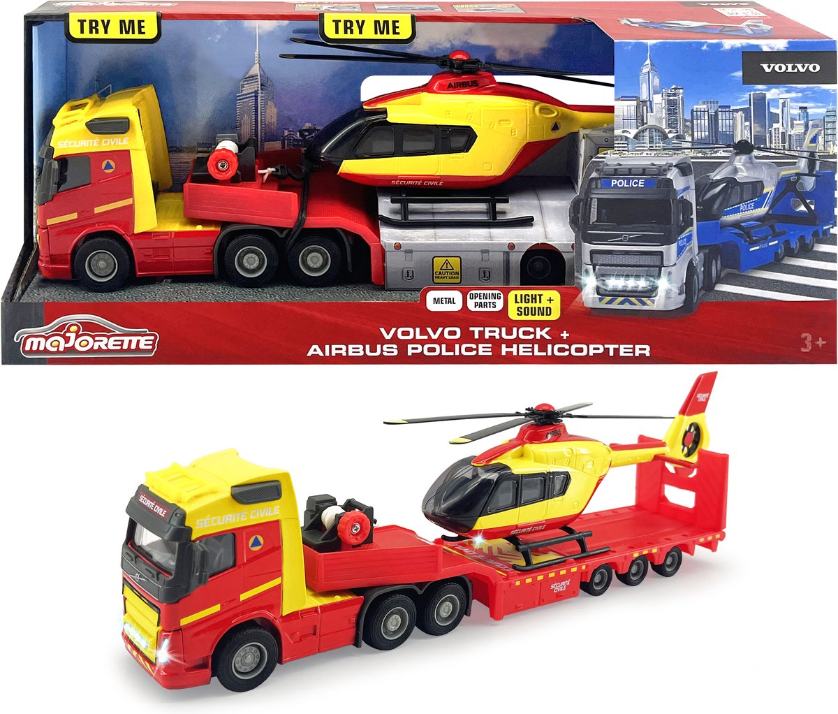 Vrachtwagen met Politiehelikopter Majorette GS 35 cm - MAJORETTE - Wit - Speelgoed - Gemengd - 3 jaar