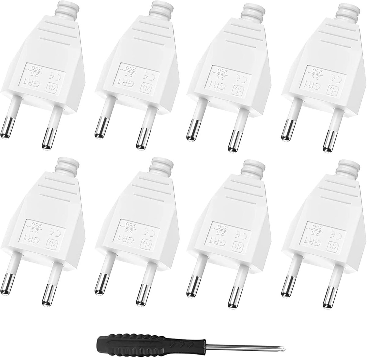 Euro plug flat 2.5A - witte variant - 8 stuks - ideaal voor ruimtebesparing - ShopVlot