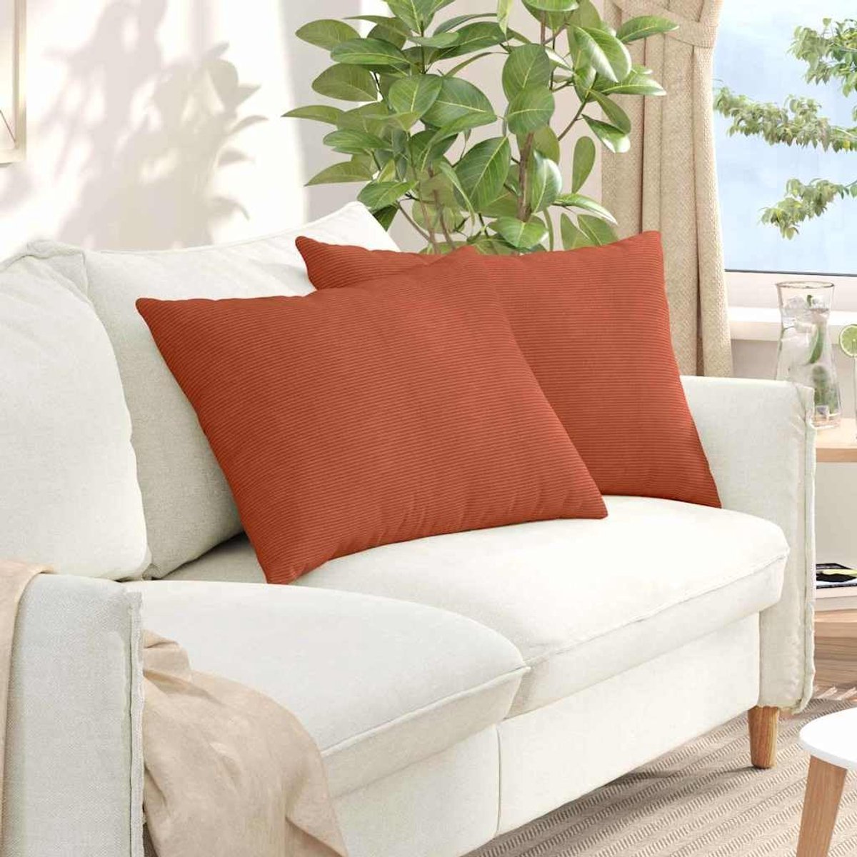 Bankkussen, 2 stuks, rood-oranje, 70 x 50 cm, zitkussen met ritssluiting, afneembare hoezen, zachte corduroy voor woonkamer, slaapkamer of lounge