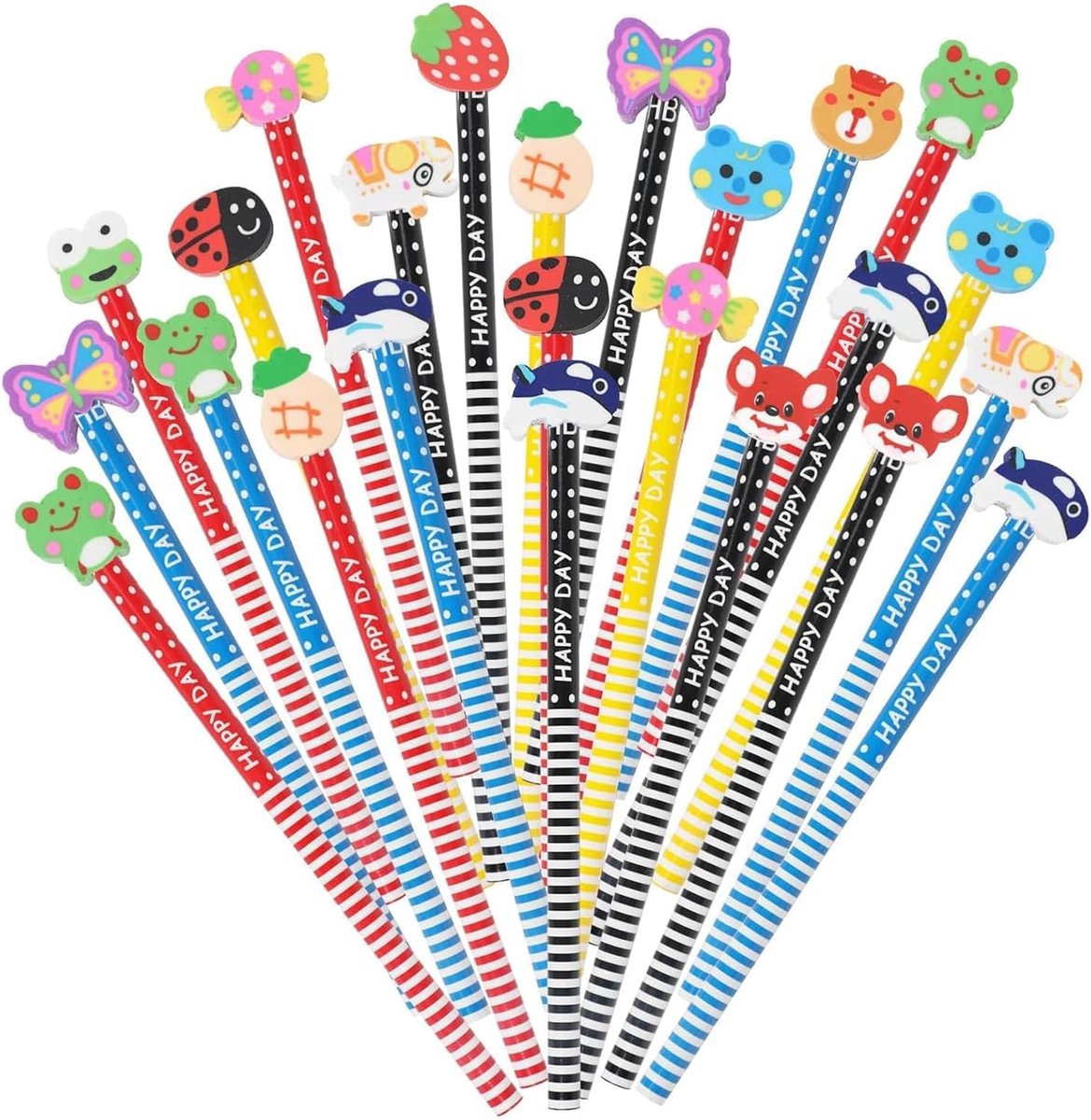 HB 20 potloden met gum voor cartoons, verjaardagsdetails, kinderen, school en gastgeschenken, grappige pennen voor - ShopVlot